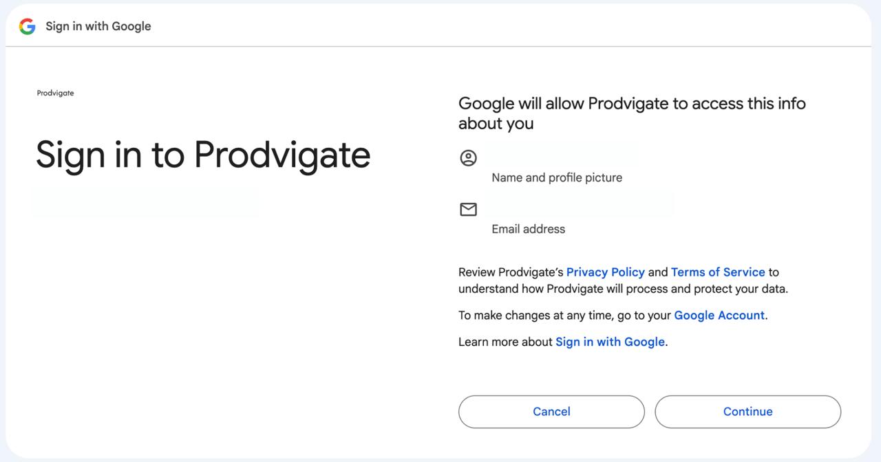 A picture of the request showing a sign in using the Google account.